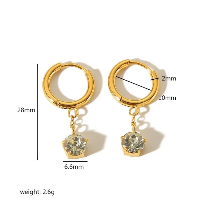 1 Pair Simple Sweet Style Round Geometric Stainless Steel  Gold Color Inlay Rhinestone Women's Drop Earrings Picture3